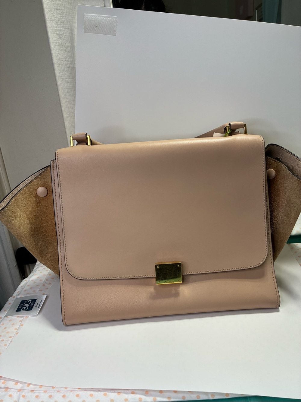 Celine Nude Blush Leather 2 way trapez Crossbody with Gold Hardware